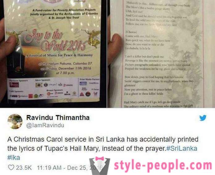 No Sri Lanka, os paroquianos da igreja distribuídos folhetos com o texto da canção do rapper em vez de oração
